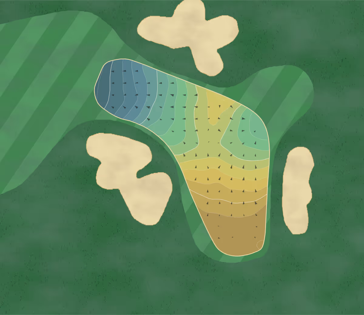 Green contour map of River Oaks in Grand Island, New York — 184 elevation contours at a 3-inch interval with fall-line arrows, traced from 1-meter lidar