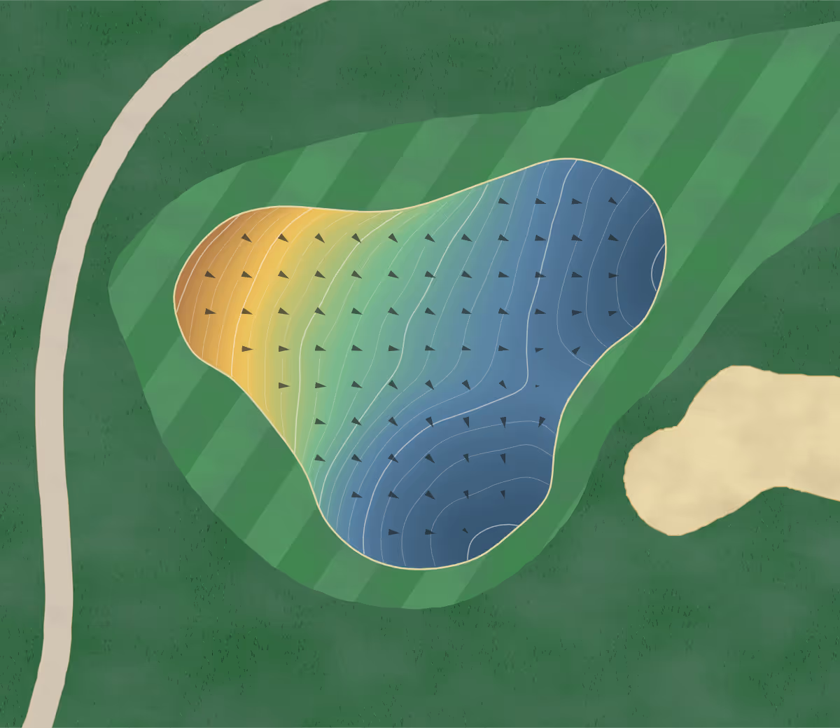 Green contour map of River Ridge in Spring Hope, North Carolina: 270 elevation contours at a 3-inch interval with fall-line arrows, traced from 1-meter lidar