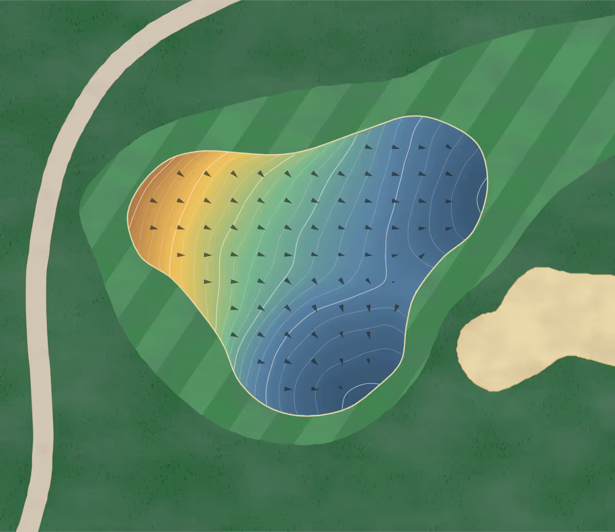 Green contour map of River Ridge in Spring Hope, North Carolina — 270 elevation contours at a 3-inch interval with fall-line arrows, traced from 1-meter lidar