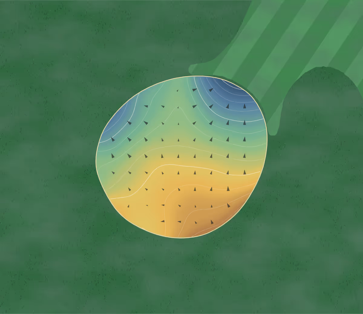 Green contour map of Riverby Hills in Bowling Green, Ohio — 135 elevation contours at a 3-inch interval with fall-line arrows, traced from 1-meter lidar