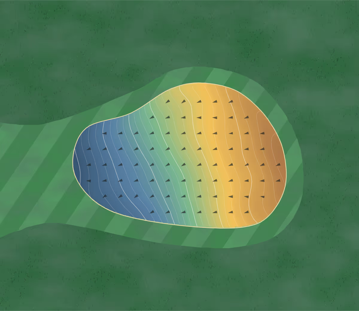 Green contour map of Rivercrest in Covington, Indiana: 214 elevation contours at a 3-inch interval with fall-line arrows, traced from 1-meter lidar