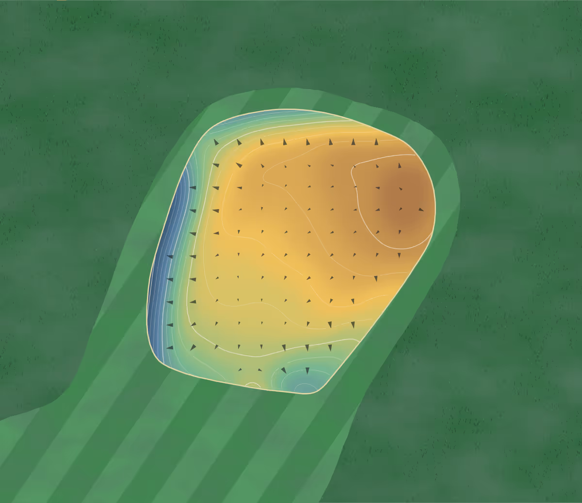 Green contour map of Rivers Edge in Burley, Idaho — 180 elevation contours at a 3-inch interval with fall-line arrows, traced from 1-meter lidar