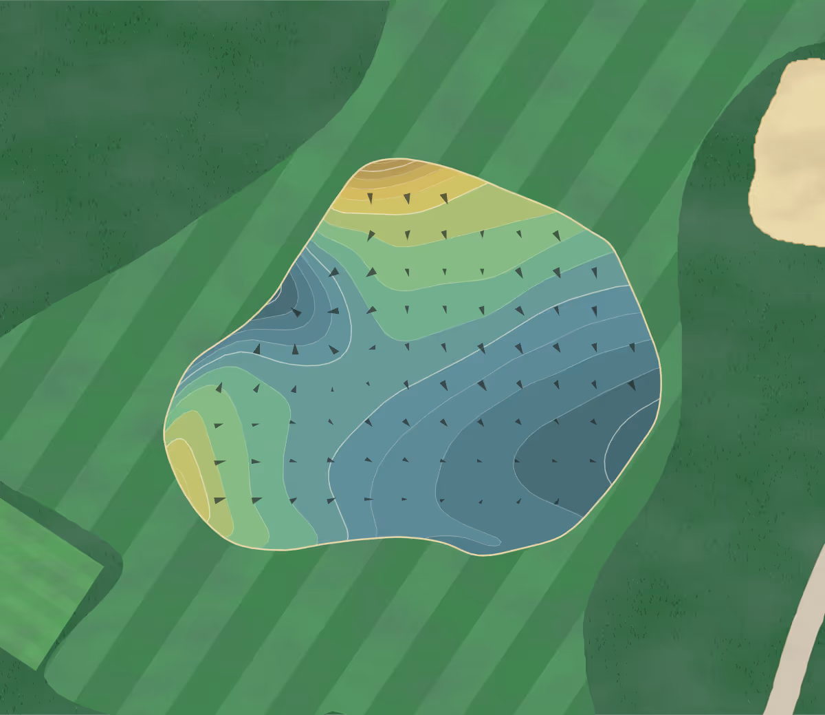 Green contour map of Riviera in Pacific Palisades, California — 296 elevation contours at a 3-inch interval with fall-line arrows, traced from 1-meter lidar