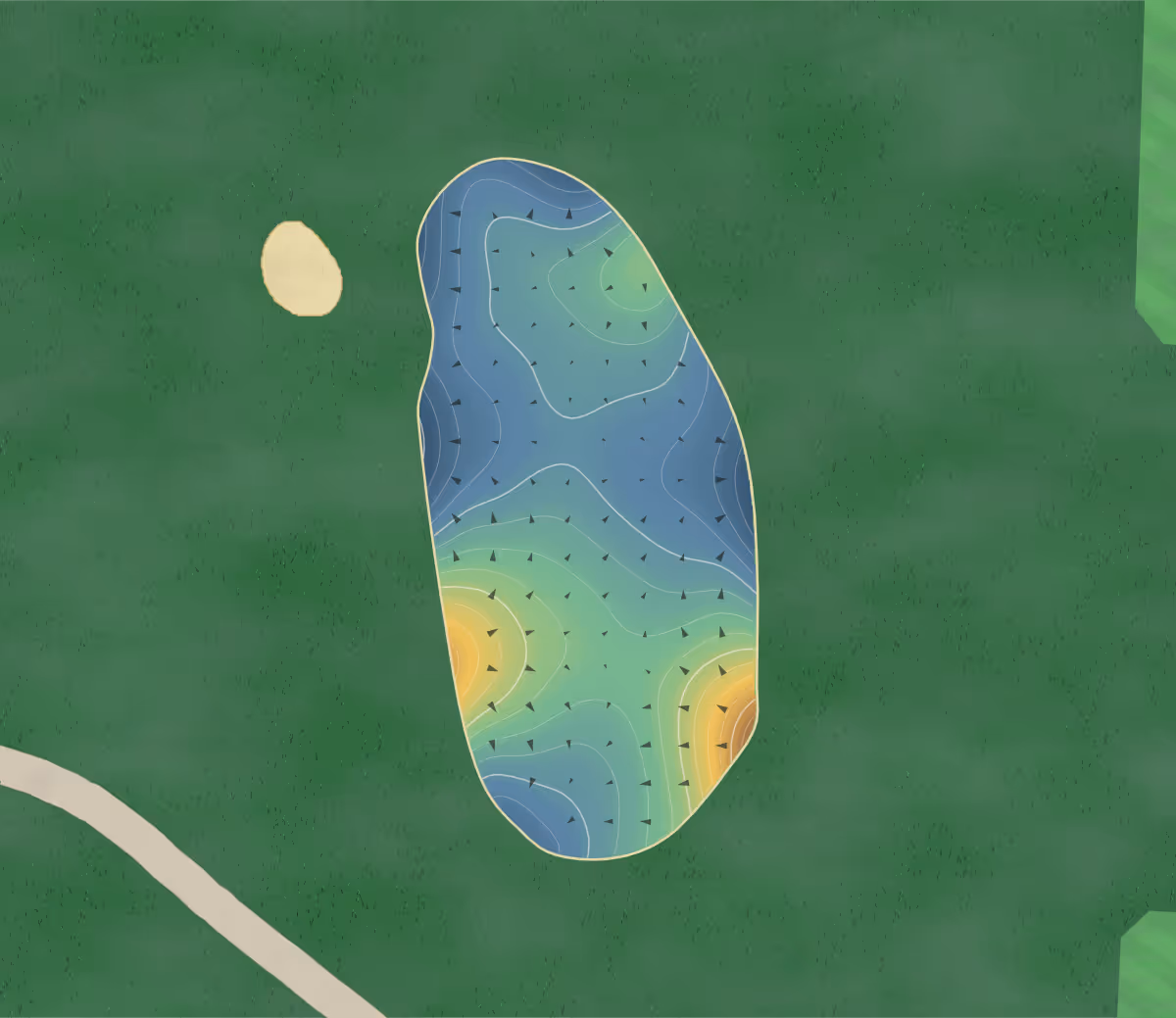 Green contour map of Riviera in Coral Gables, Florida — 233 elevation contours at a 3-inch interval with fall-line arrows, traced from 1-meter lidar