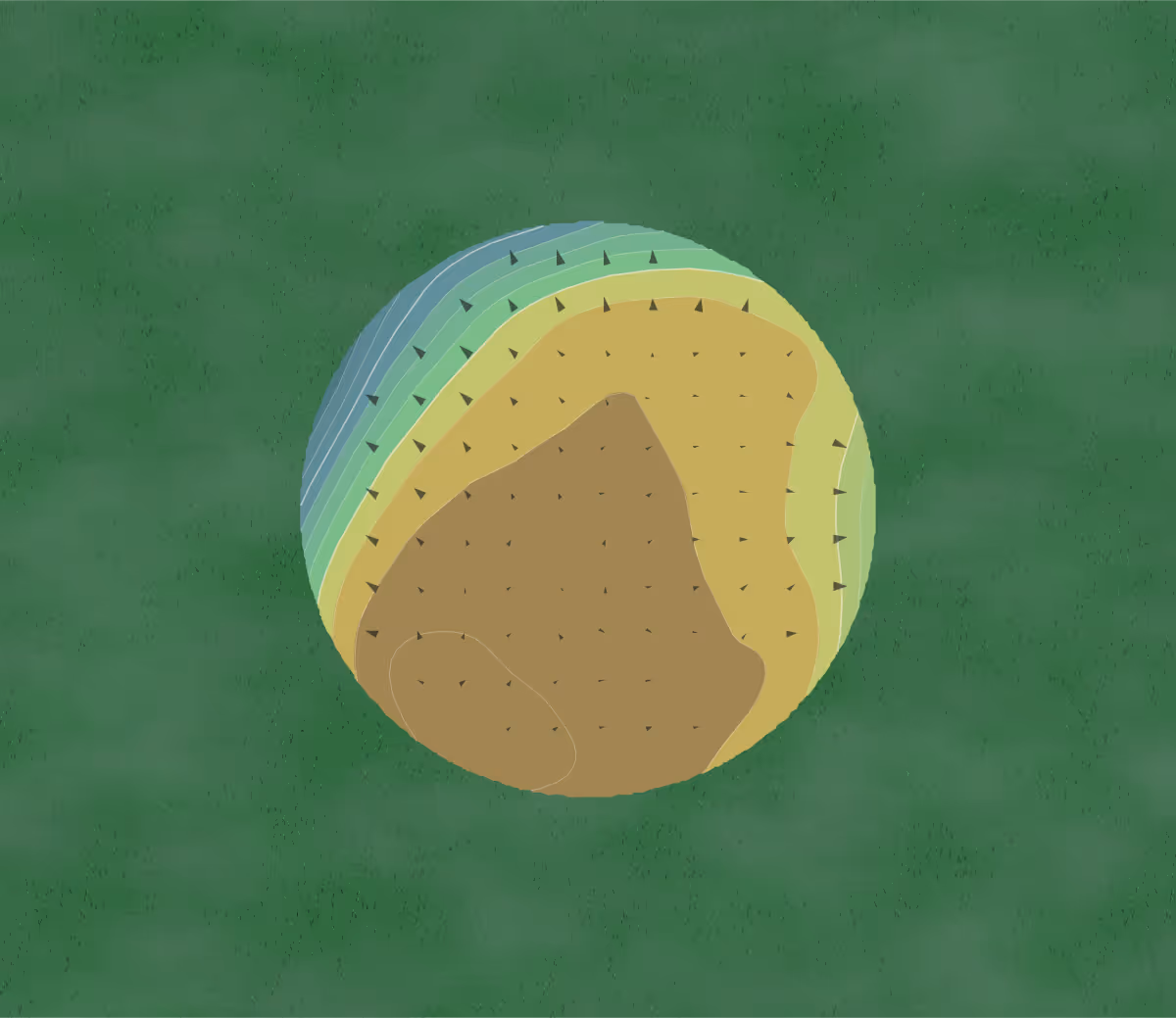 Green contour map of Rochelle CC in Illinois, United States — 58 elevation contours at a 3-inch interval with fall-line arrows, traced from 1-meter lidar
