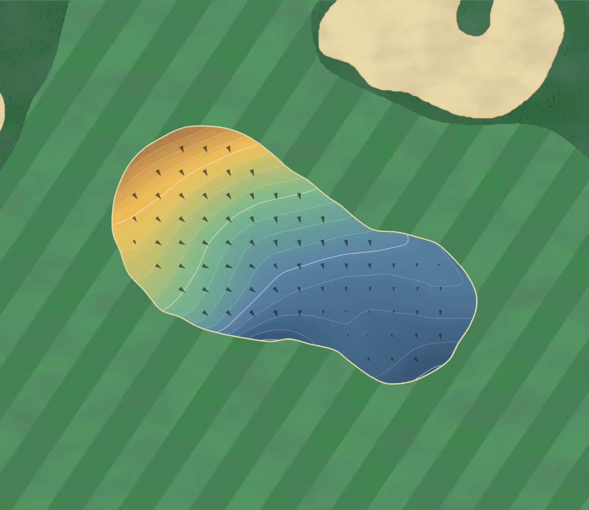 Green contour map of Rochelle Ranch in Rawlins, Wyoming — 183 elevation contours at a 3-inch interval with fall-line arrows, traced from 1-meter lidar