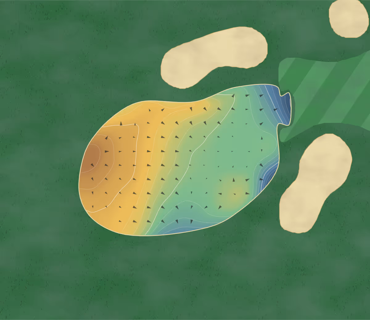 Green contour map of Rochester & Cobham in Rochester, England — 241 elevation contours at a 8-centimeter interval with fall-line arrows, traced from 1-meter lidar