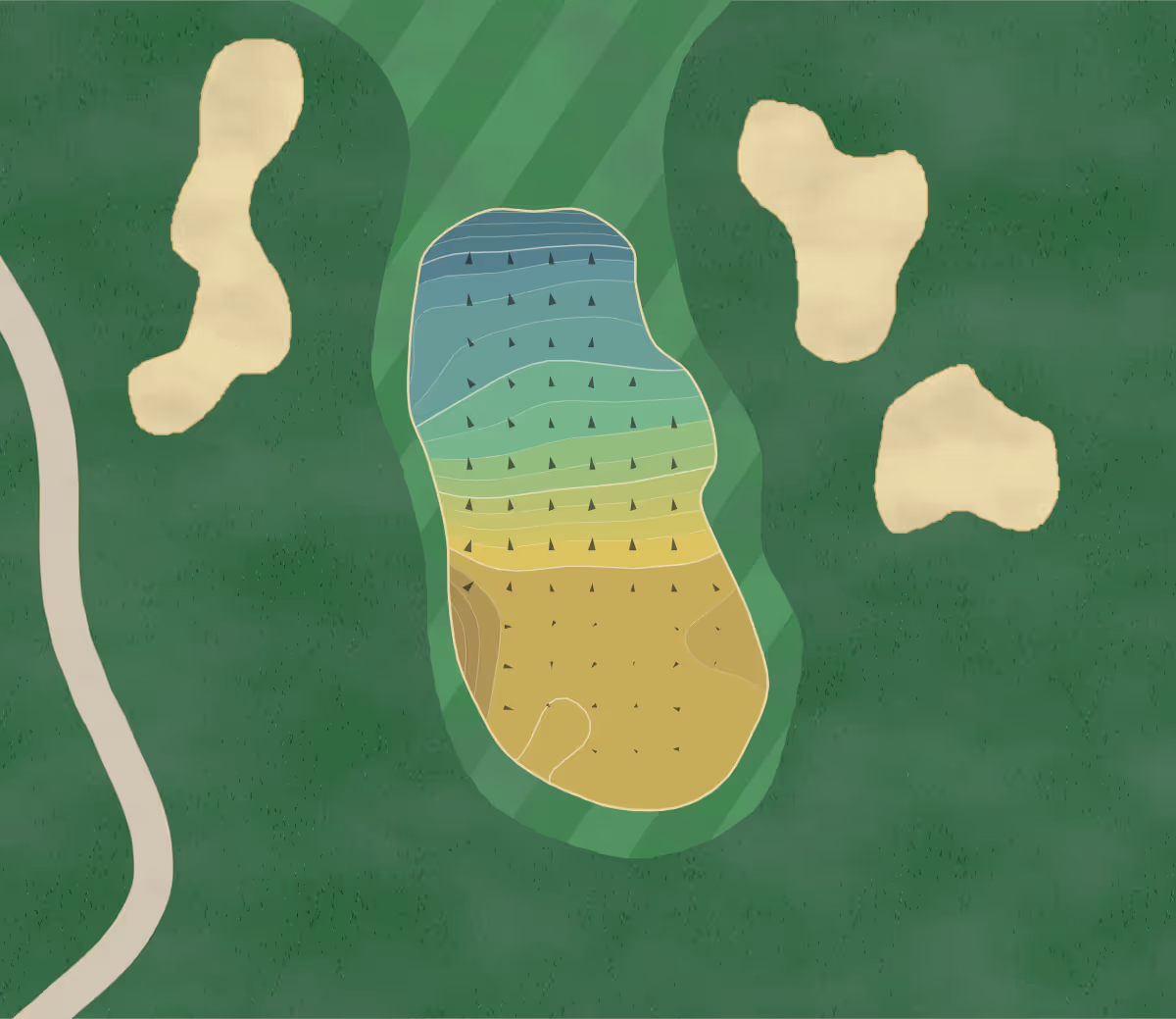 Green contour map of Rock At Drummond Island in Drummond Island, Michigan — 183 elevation contours at a 3-inch interval with fall-line arrows, traced from 1-meter lidar