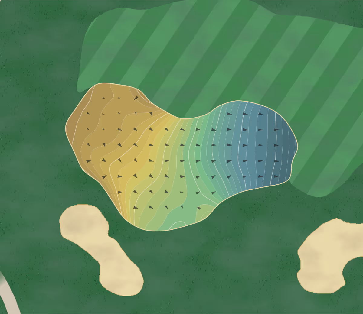 Green contour map of Rock Creek in Fairhope, Alabama — 347 elevation contours at a 3-inch interval with fall-line arrows, traced from 1-meter lidar