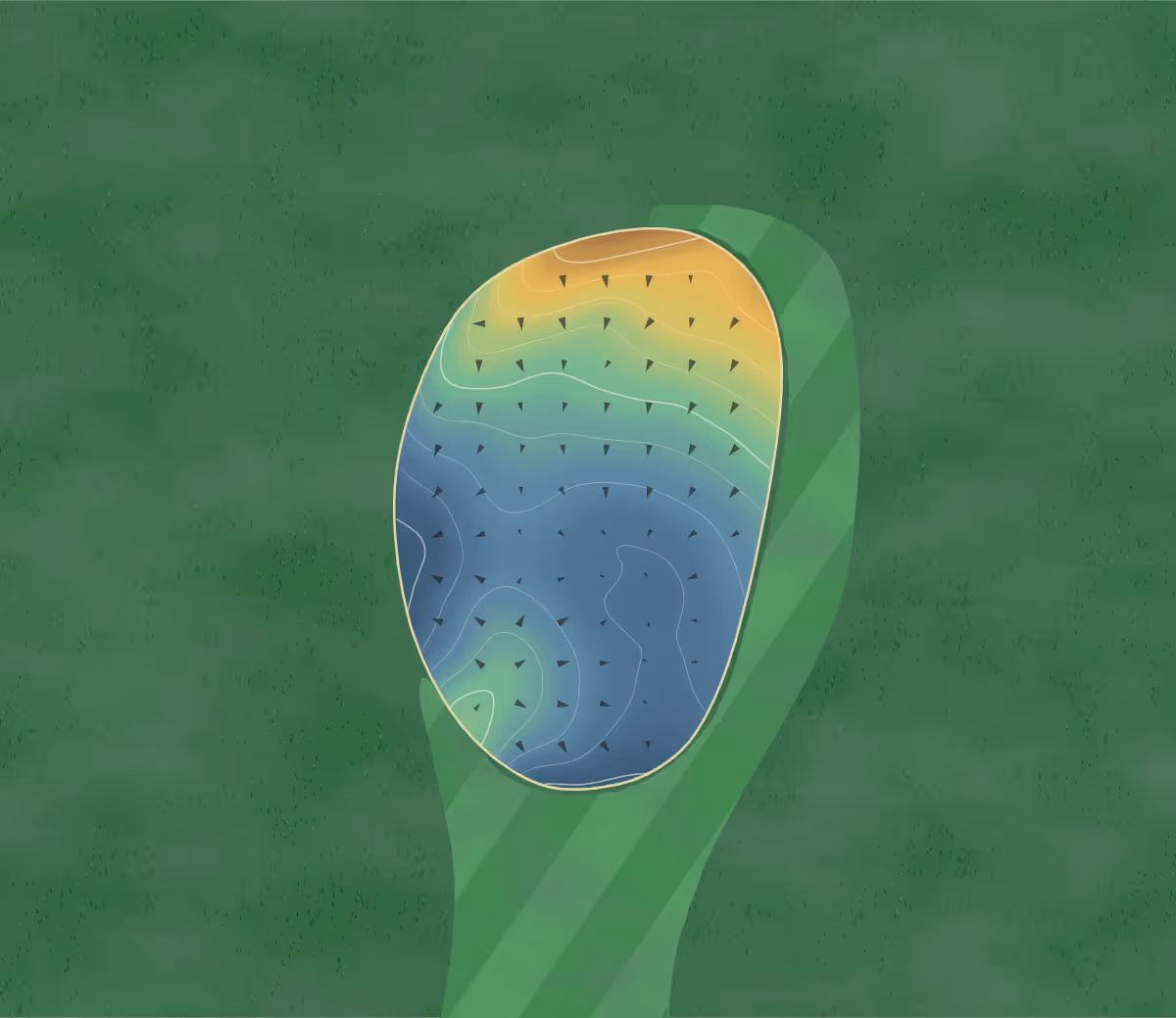 Green contour map of Rock Creek in Shaunavon, Canada: 68 elevation contours at a 8-centimeter interval with fall-line arrows, traced from 1-meter lidar