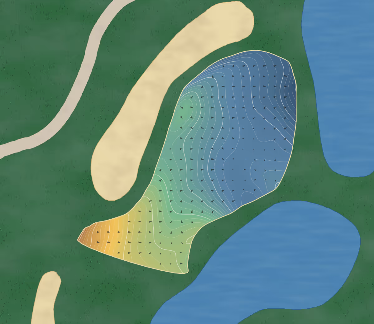 Green contour map of Rock Harbor in Virginia, United States: 428 elevation contours at a 3-inch interval with fall-line arrows, traced from 1-meter lidar