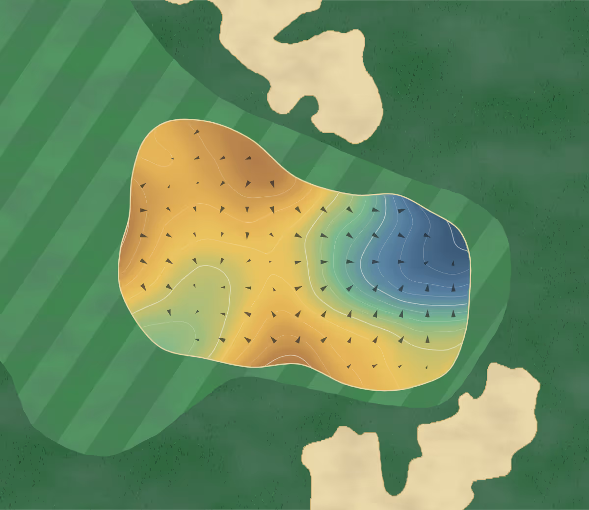 Green contour map of Rock Manor in Wilmington, Delaware — 175 elevation contours at a 3-inch interval with fall-line arrows, traced from 1-meter lidar
