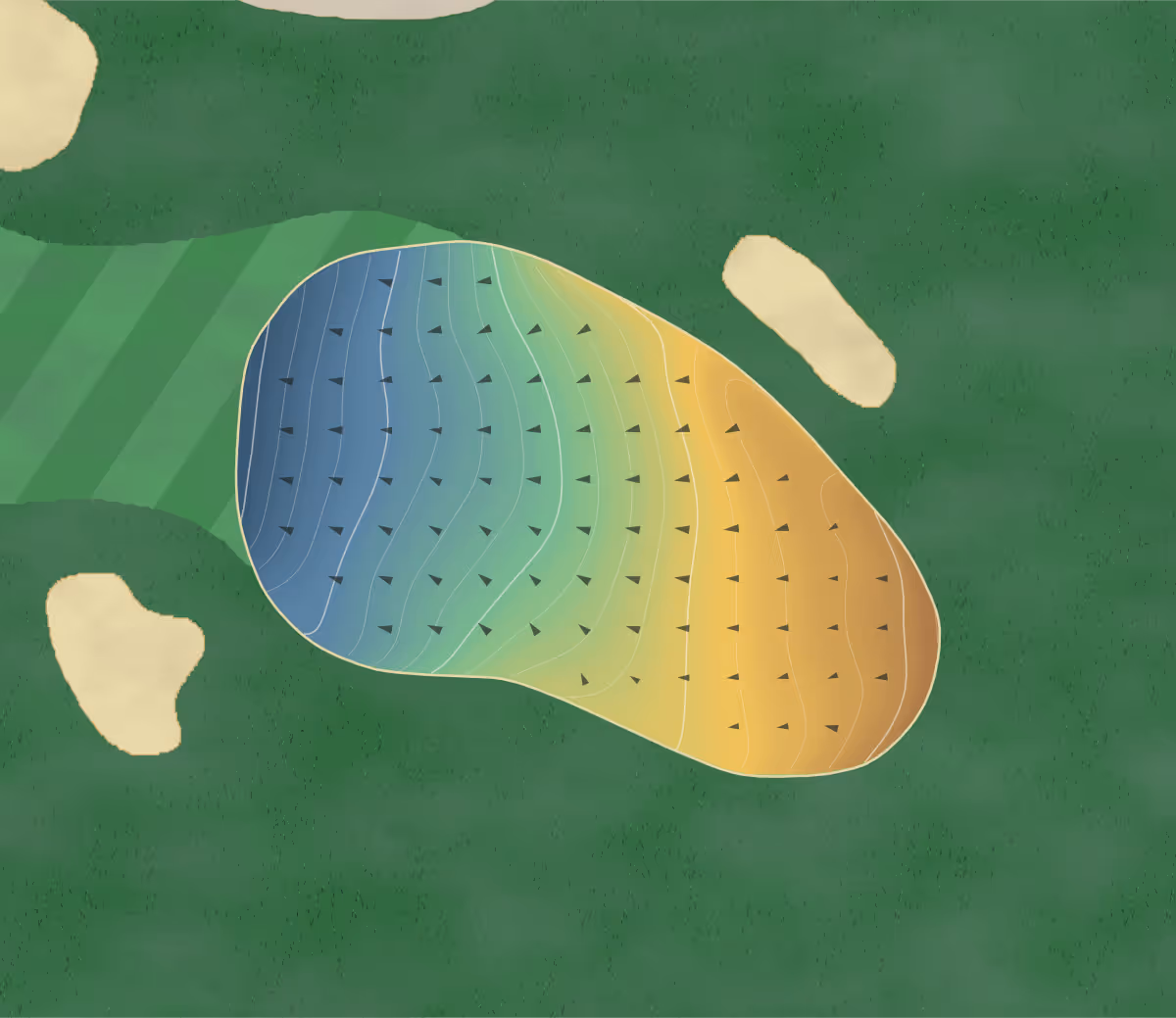 Green contour map of Rock Meadow Brook in Medway, Massachusetts — 96 elevation contours at a 3-inch interval with fall-line arrows, traced from 1-meter lidar