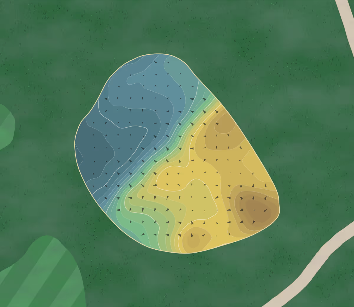 Green contour map of Rockwind Community in Hobbs, New Mexico — 215 elevation contours at a 3-inch interval with fall-line arrows, traced from 1-meter lidar