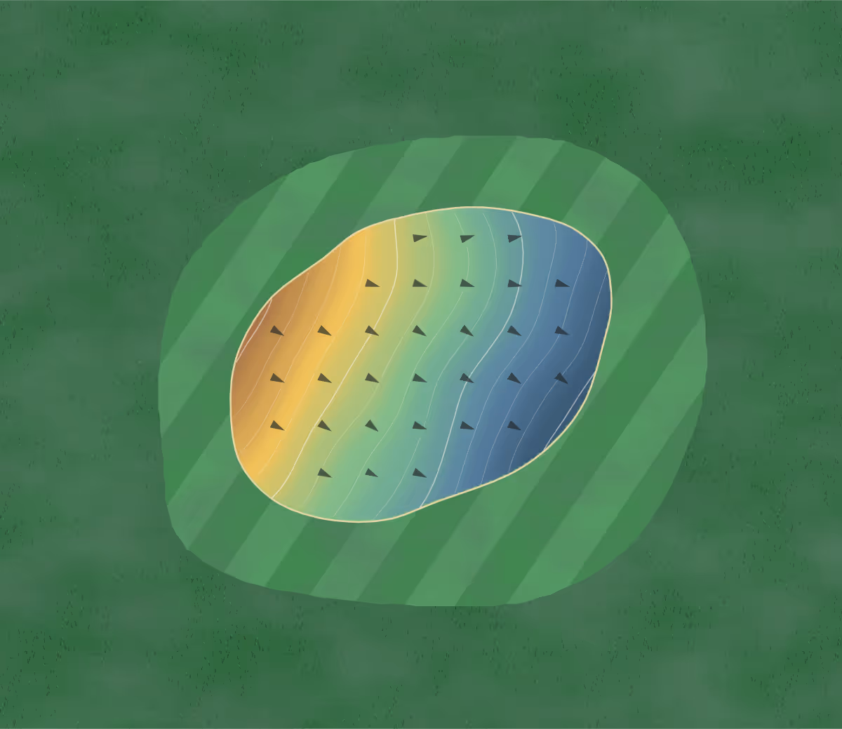 Green contour map of Rocky Ford Par 3 in Columbus, Indiana — 115 elevation contours at a 3-inch interval with fall-line arrows, traced from 1-meter lidar