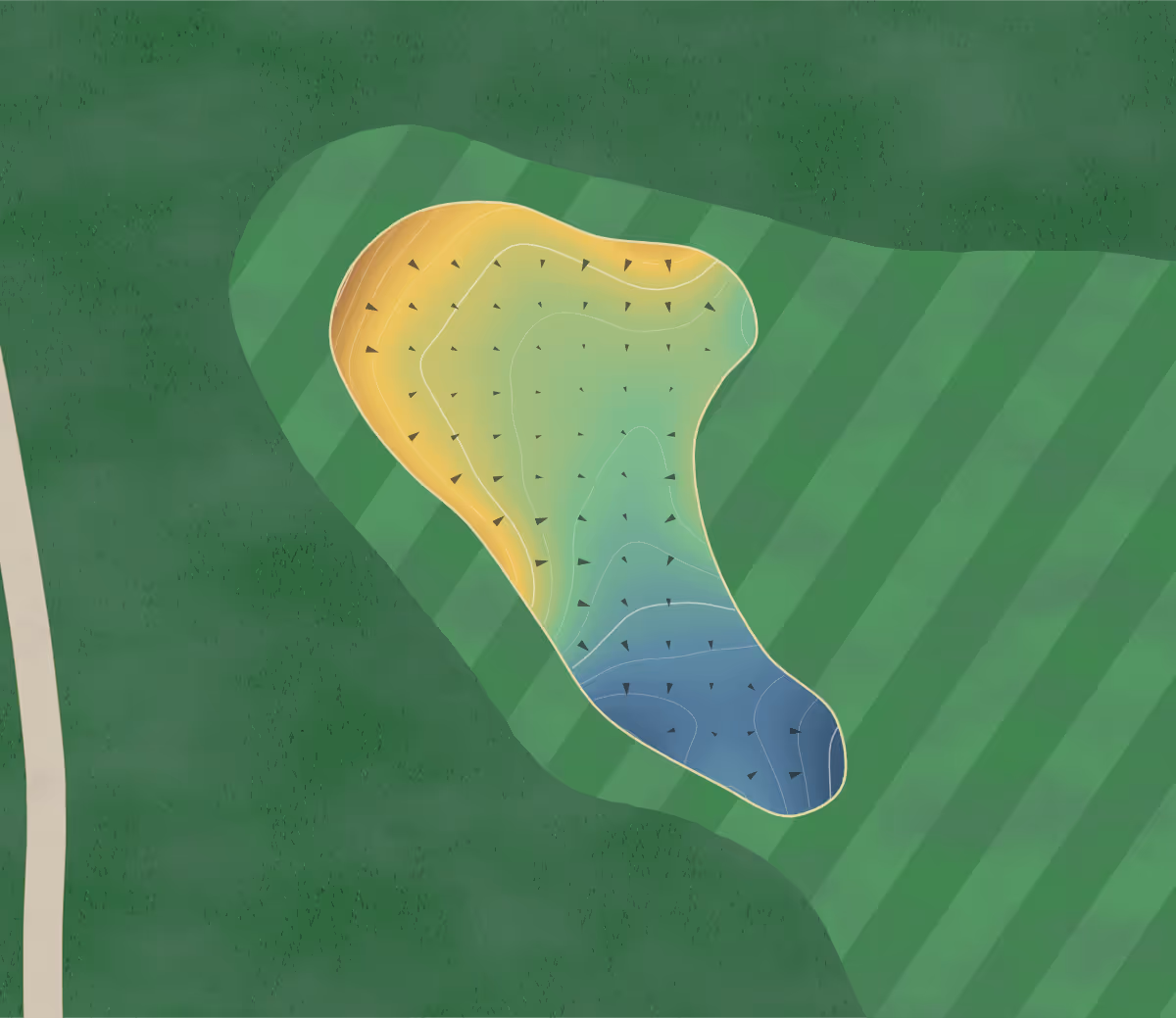 Green contour map of Rolling Green in Green River, Wyoming — 156 elevation contours at a 3-inch interval with fall-line arrows, traced from 1-meter lidar