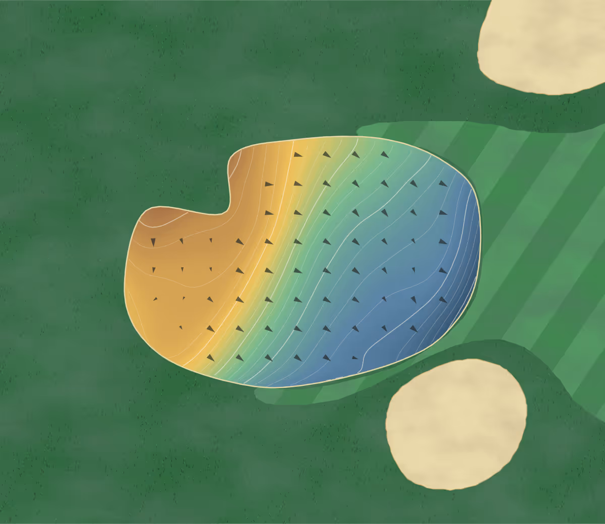 Green contour map of Rolling Green in Easley, South Carolina: 330 elevation contours at a 3-inch interval with fall-line arrows, traced from 1-meter lidar
