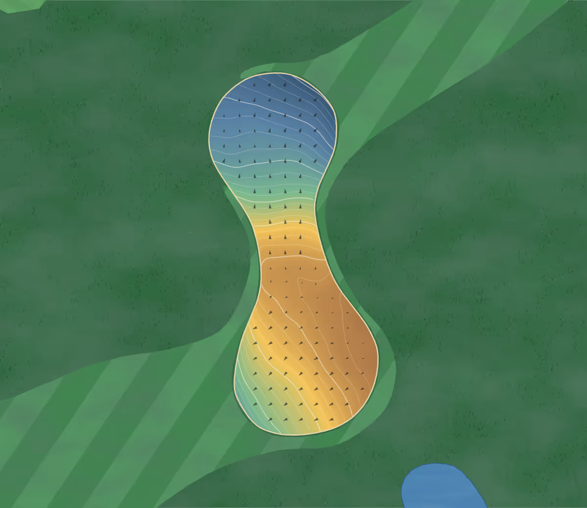 Green contour map of Rolling Hills in Russellville, Kentucky: 218 elevation contours at a 3-inch interval with fall-line arrows, traced from 1-meter lidar