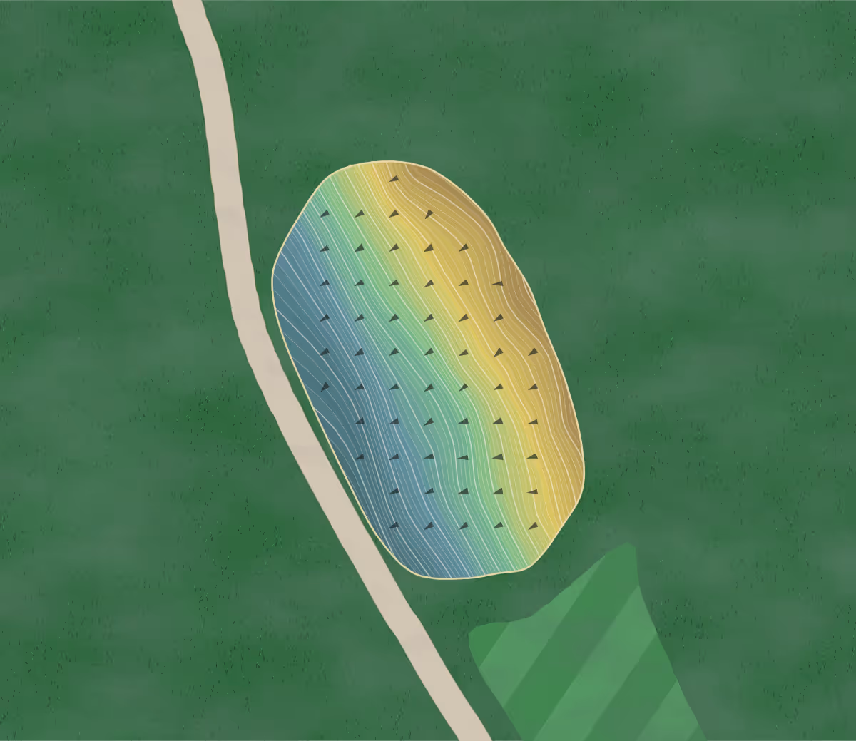 Green contour map of Rolling Pines in Berwick, Pennsylvania — 315 elevation contours at a 3-inch interval with fall-line arrows, traced from 1-meter lidar