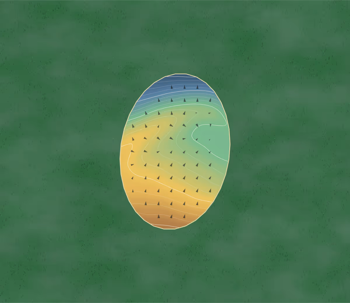 Green contour map of Ropsley Golf Course in Ropsley, England: 5 elevation contours at a 8-centimeter interval with fall-line arrows, traced from 1-meter lidar