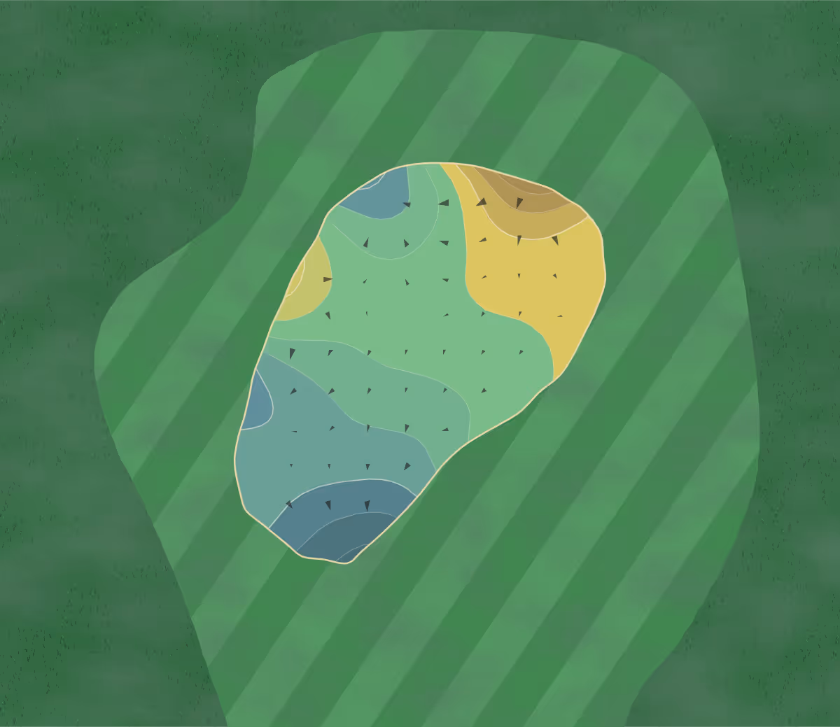 Green contour map of Rose Creek in Edmond, Oklahoma — 171 elevation contours at a 3-inch interval with fall-line arrows, traced from 1-meter lidar
