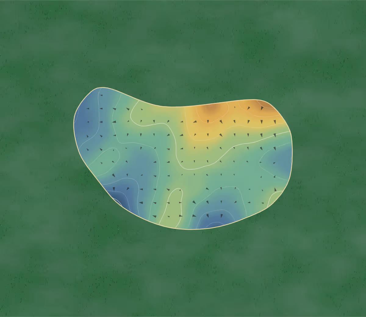 Green contour map of Ross Creek Executive in Medicine Hat, Canada: 26 elevation contours at a 8-centimeter interval with fall-line arrows, traced from 1-meter lidar