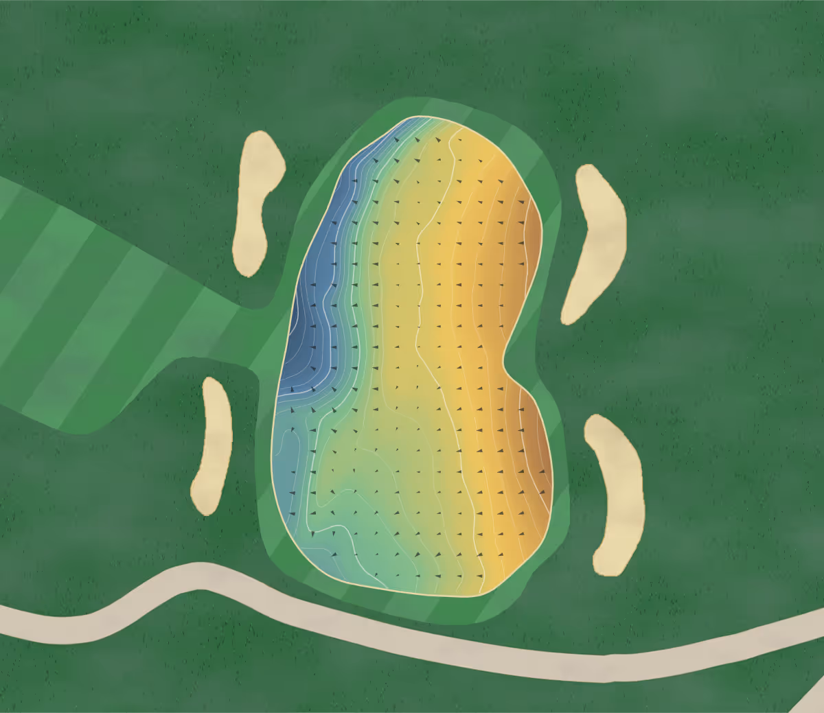 Green contour map of Roughrider in Minot AFB, North Dakota: 131 elevation contours at a 3-inch interval with fall-line arrows, traced from 1-meter lidar