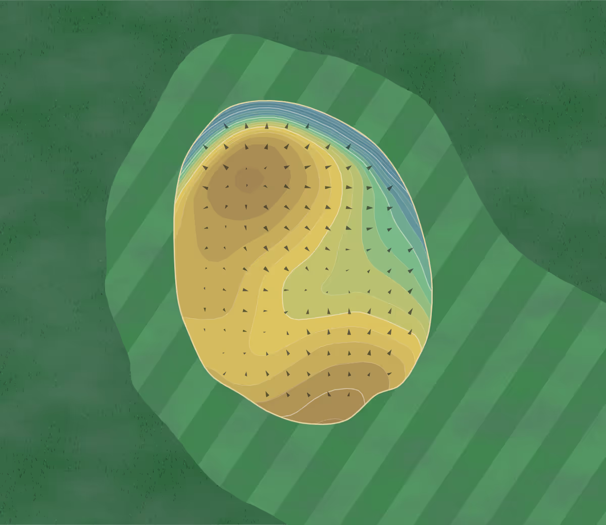 Green contour map of Rowley CC in Rowley, Massachusetts — 125 elevation contours at a 3-inch interval with fall-line arrows, traced from 1-meter lidar