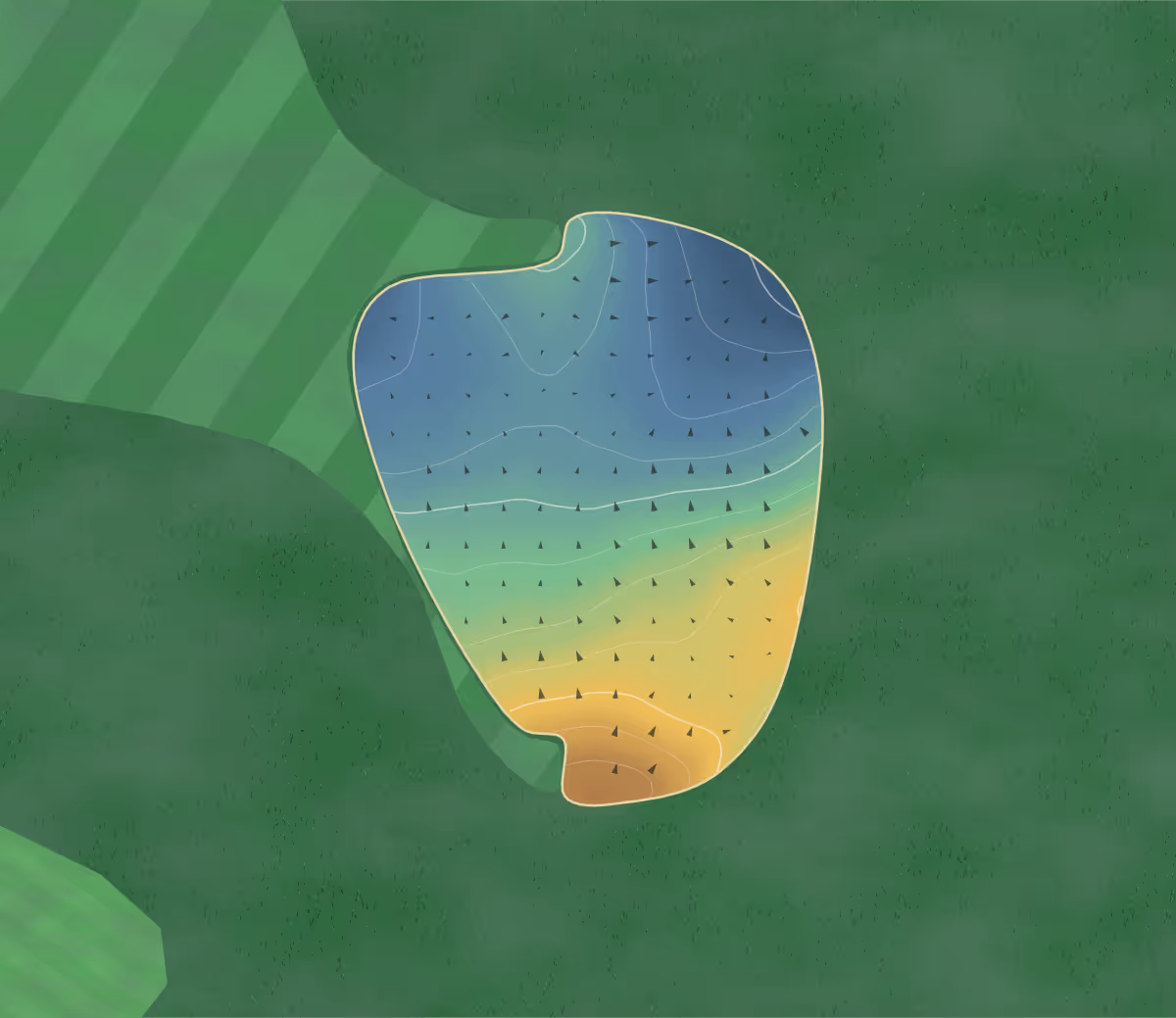 Green contour map of Royal Ascot in Ascot, England: 157 elevation contours at a 8-centimeter interval with fall-line arrows, traced from 1-meter lidar
