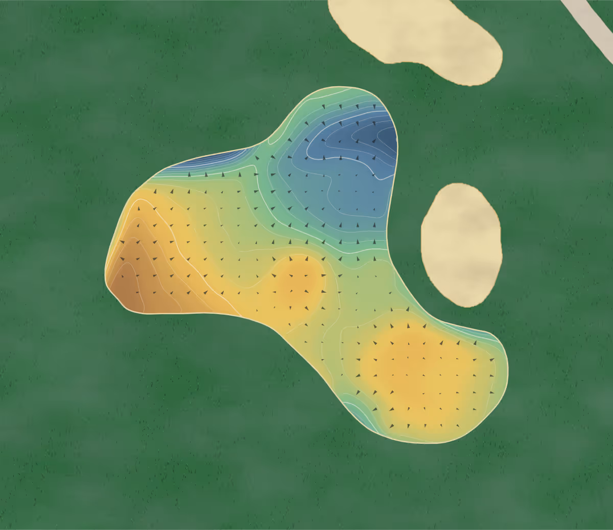 Green contour map of Royal Ashburn in Whitby, Canada — 293 elevation contours at a 8-centimeter interval with fall-line arrows, traced from 1-meter lidar