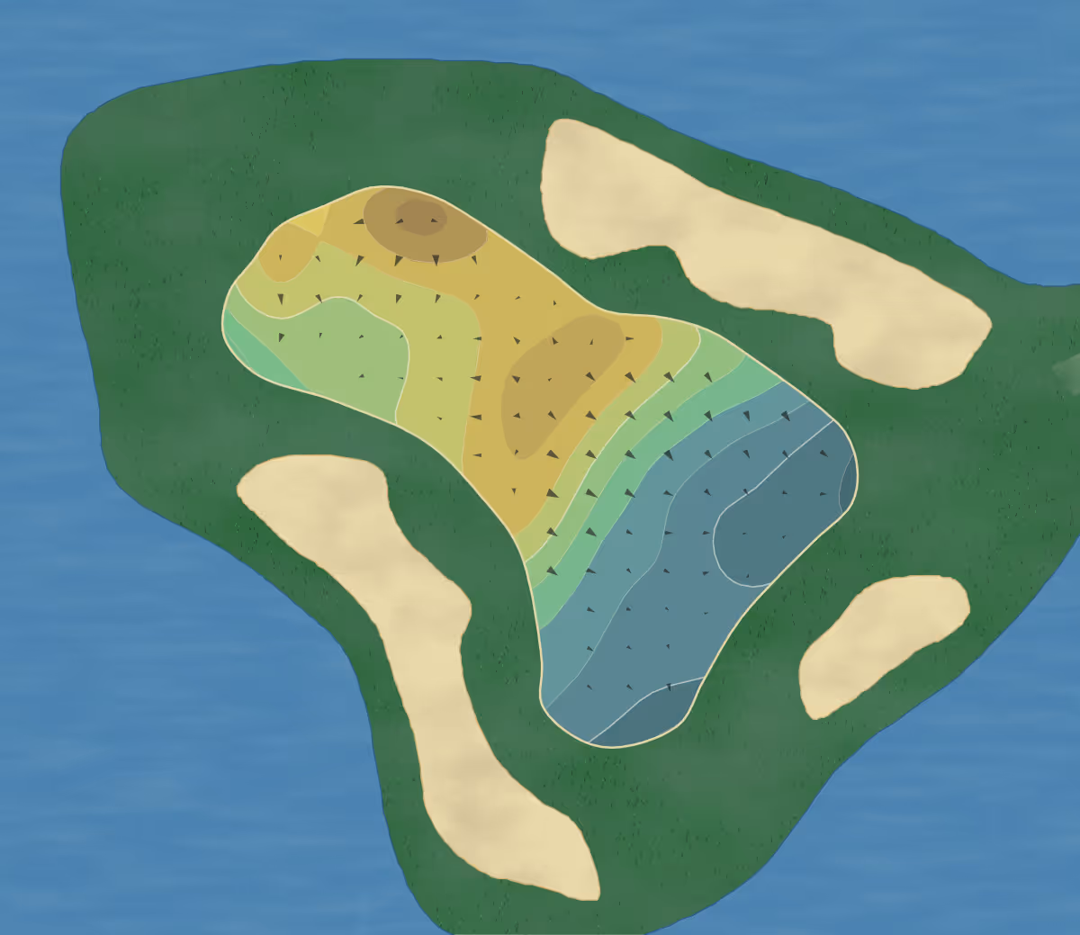 Green contour map of Royal Fox in St. Charles, Illinois — 176 elevation contours at a 3-inch interval with fall-line arrows, traced from 1-meter lidar