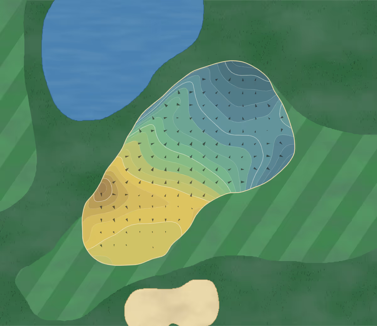 Green contour map of Royal Manchester in Mt. Wolf, Pennsylvania — 236 elevation contours at a 3-inch interval with fall-line arrows, traced from 1-meter lidar