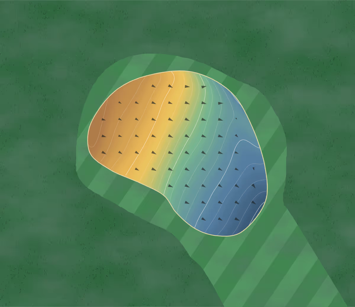 Green contour map of RMC Duntroon in Duntroon ACT, Australia — 102 elevation contours at a 8-centimeter interval with fall-line arrows, traced from 1-meter lidar