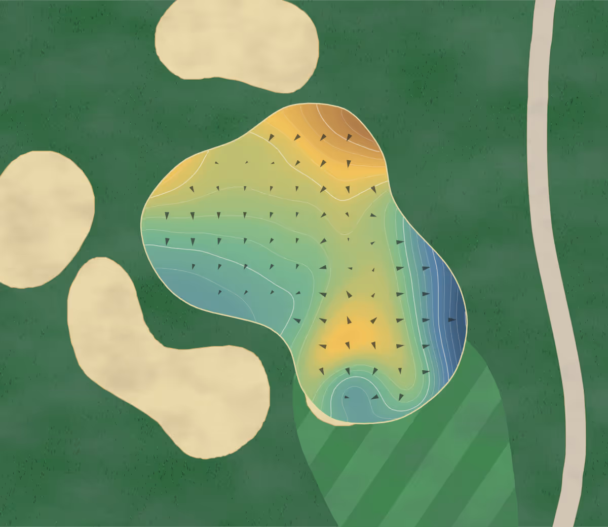 Green contour map of Royal Palm in Naples, Florida: 251 elevation contours at a 3-inch interval with fall-line arrows, traced from 1-meter lidar