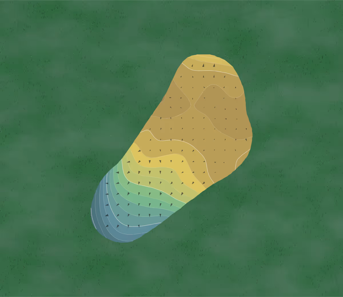 Green contour map of Royal Scot in New Franken, Wisconsin — 221 elevation contours at a 3-inch interval with fall-line arrows, traced from 1-meter lidar