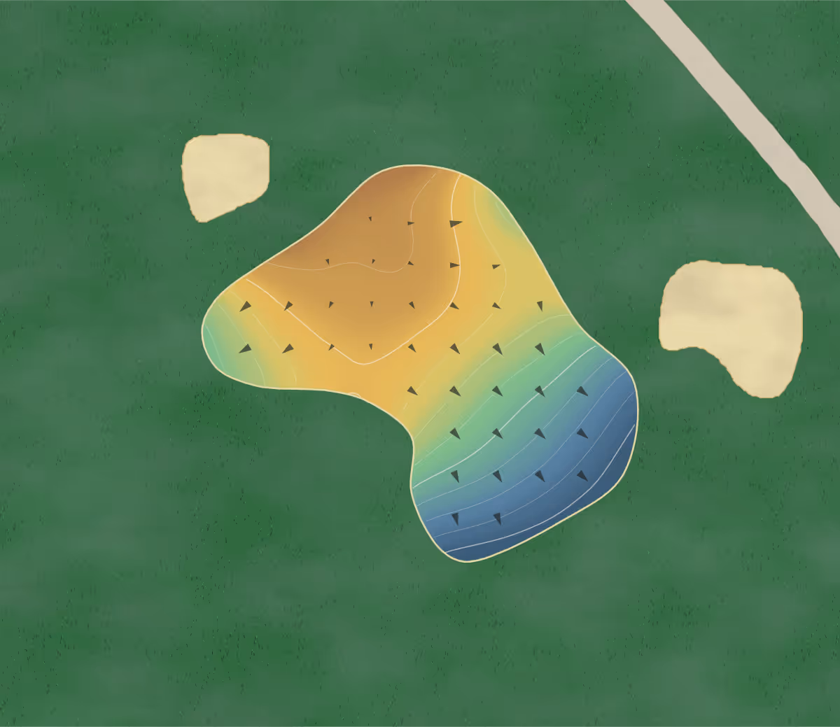 Green contour map of Royal Tee in Cape Coral, Florida: 61 elevation contours at a 3-inch interval with fall-line arrows, traced from 1-meter lidar