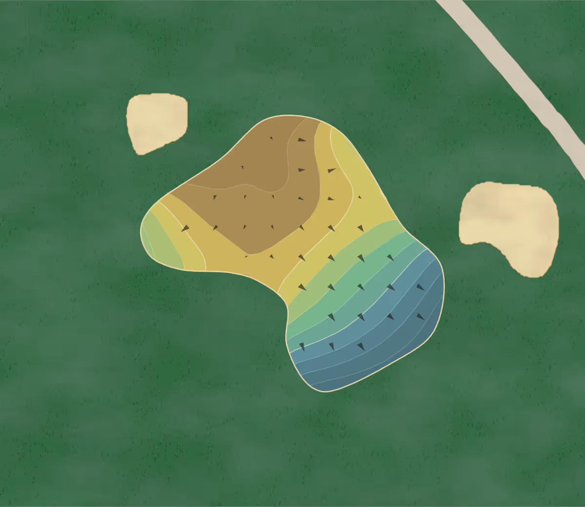 Green contour map of Royal Tee in Cape Coral, Florida — 99 elevation contours at a 3-inch interval with fall-line arrows, traced from 1-meter lidar