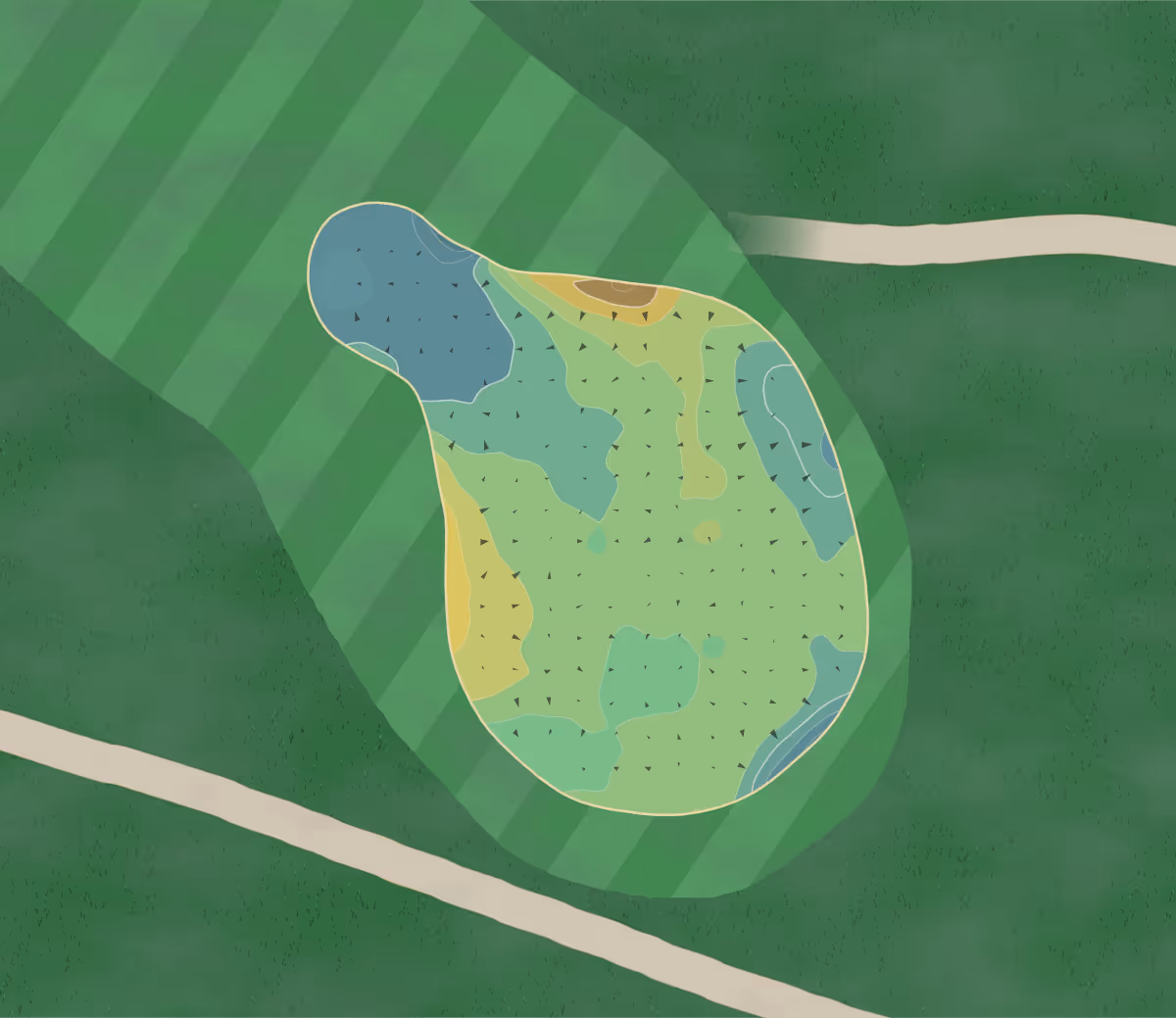 Green contour map of Royal Troon in Troon, Scotland — 176 elevation contours at a 8-centimeter interval with fall-line arrows, traced from 1-meter lidar