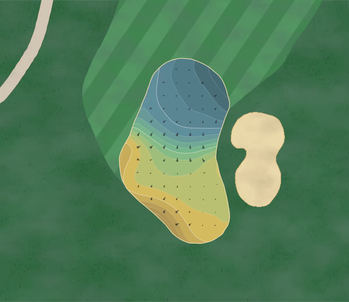 Green contour map of Ruby Hill in Pleasanton, California — 142 elevation contours at a 3-inch interval with fall-line arrows, traced from 1-meter lidar