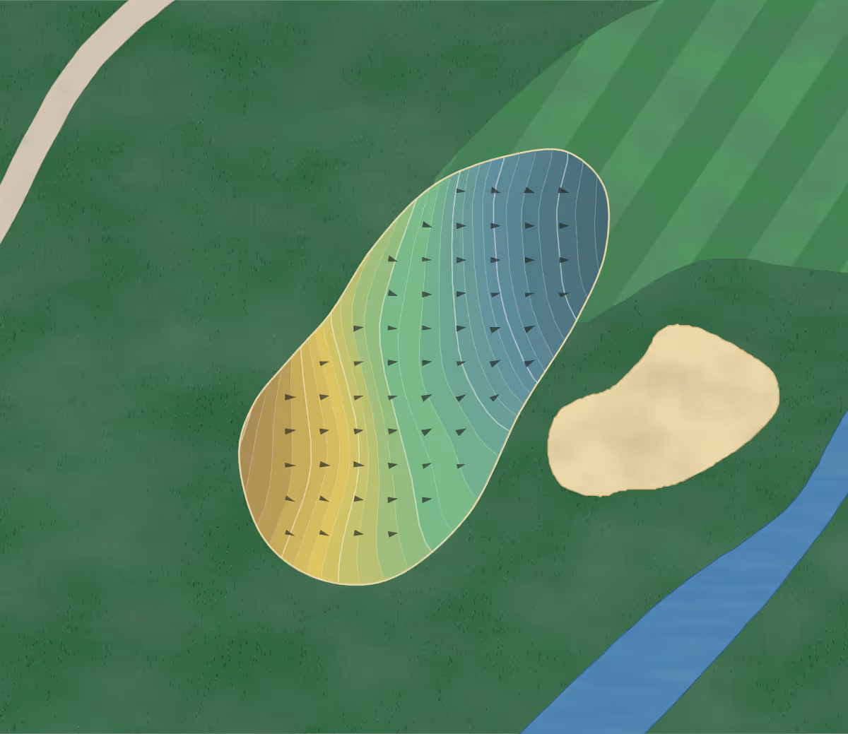 Green contour map of Rumbling Bald in Lake Lure, North Carolina — 269 elevation contours at a 3-inch interval with fall-line arrows, traced from 1-meter lidar