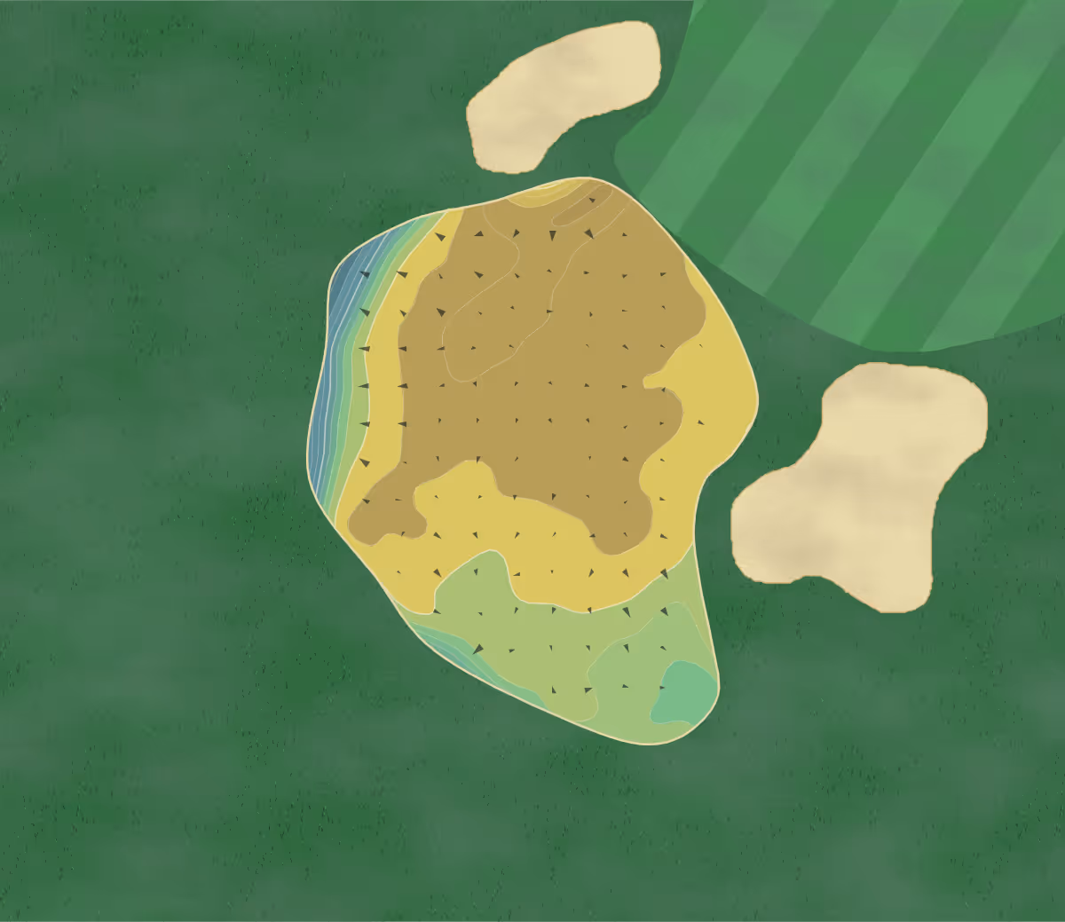 Green contour map of Rumson in Rumson, New Jersey — 39 elevation contours at a 3-inch interval with fall-line arrows, traced from 1-meter lidar