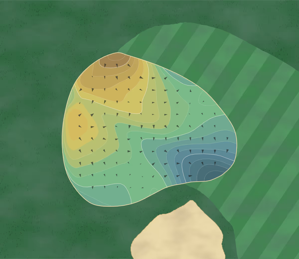 Green contour map of Rustic Canyon in Moorpark, California — 241 elevation contours at a 3-inch interval with fall-line arrows, traced from 1-meter lidar