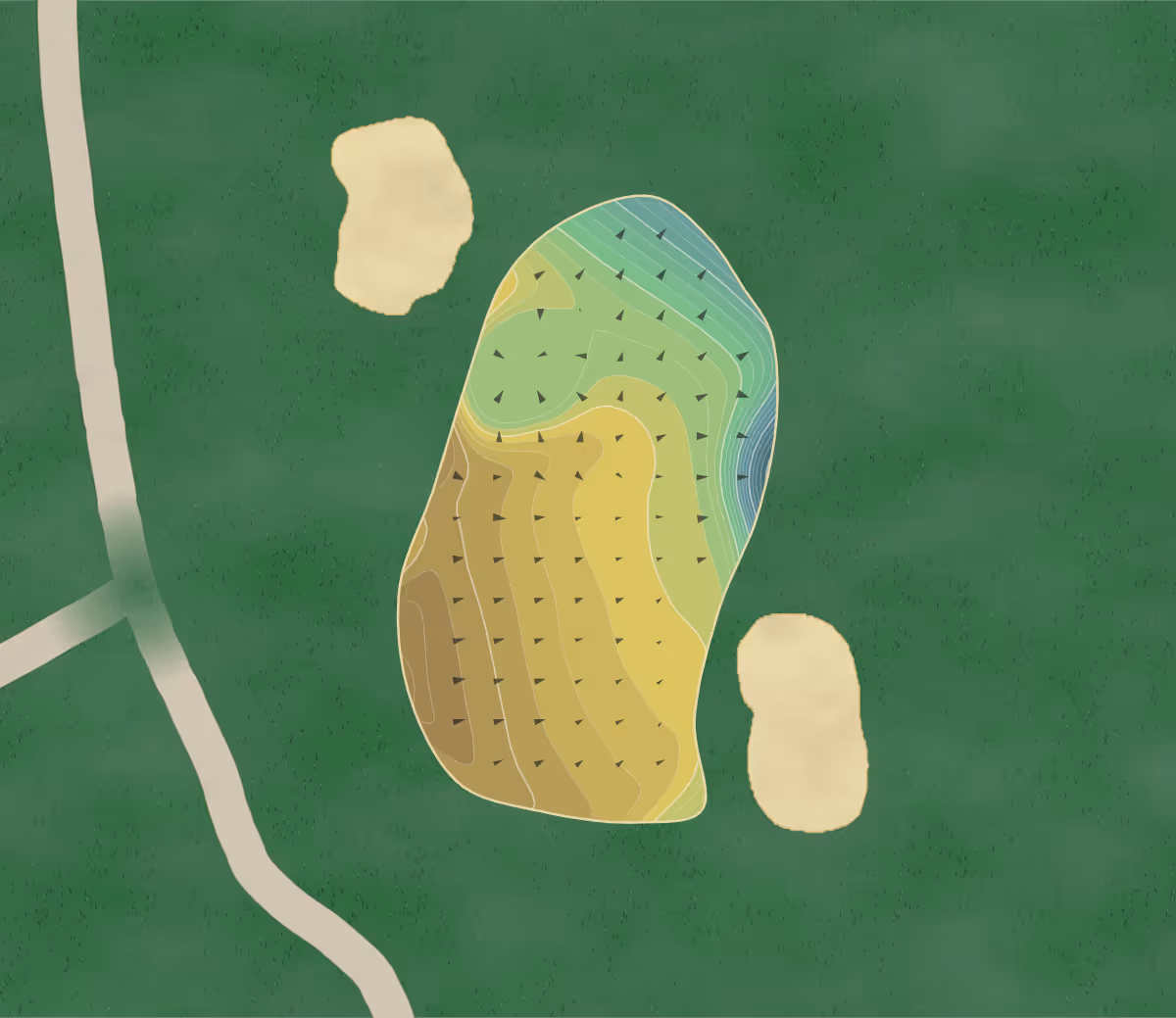 Green contour map of Ruth Lake in Hinsdale, Illinois — 199 elevation contours at a 3-inch interval with fall-line arrows, traced from 1-meter lidar