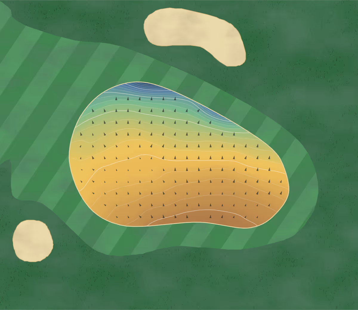 Green contour map of Rutland County in Stamford, England: 147 elevation contours at a 8-centimeter interval with fall-line arrows, traced from 1-meter lidar