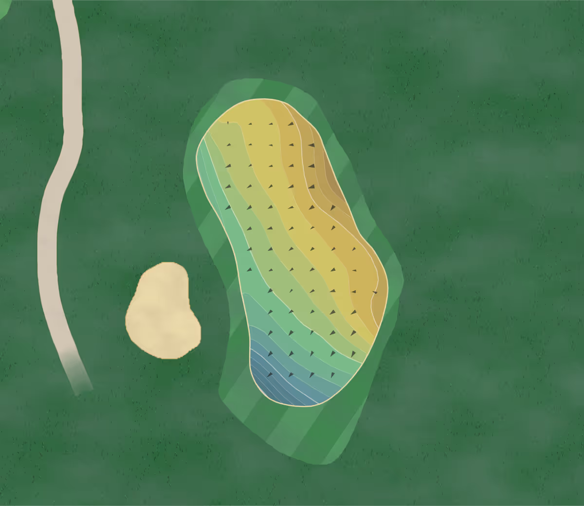 Green contour map of Sable Creek in Hartville, Ohio — 210 elevation contours at a 3-inch interval with fall-line arrows, traced from 1-meter lidar