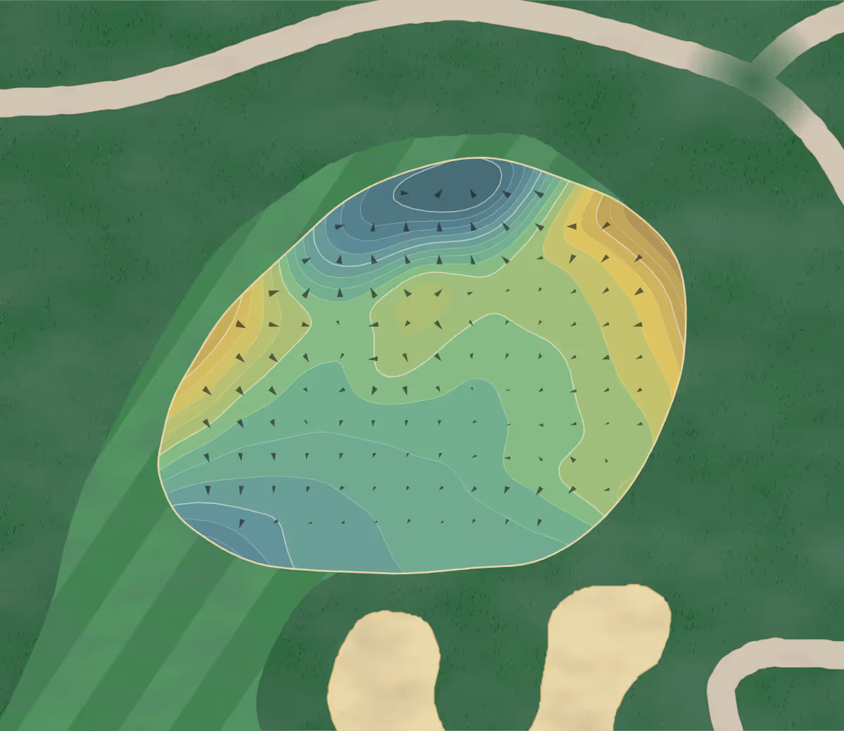 Green contour map of Sacconnesset GC in Falmouth, Massachusetts — 340 elevation contours at a 3-inch interval with fall-line arrows, traced from 1-meter lidar