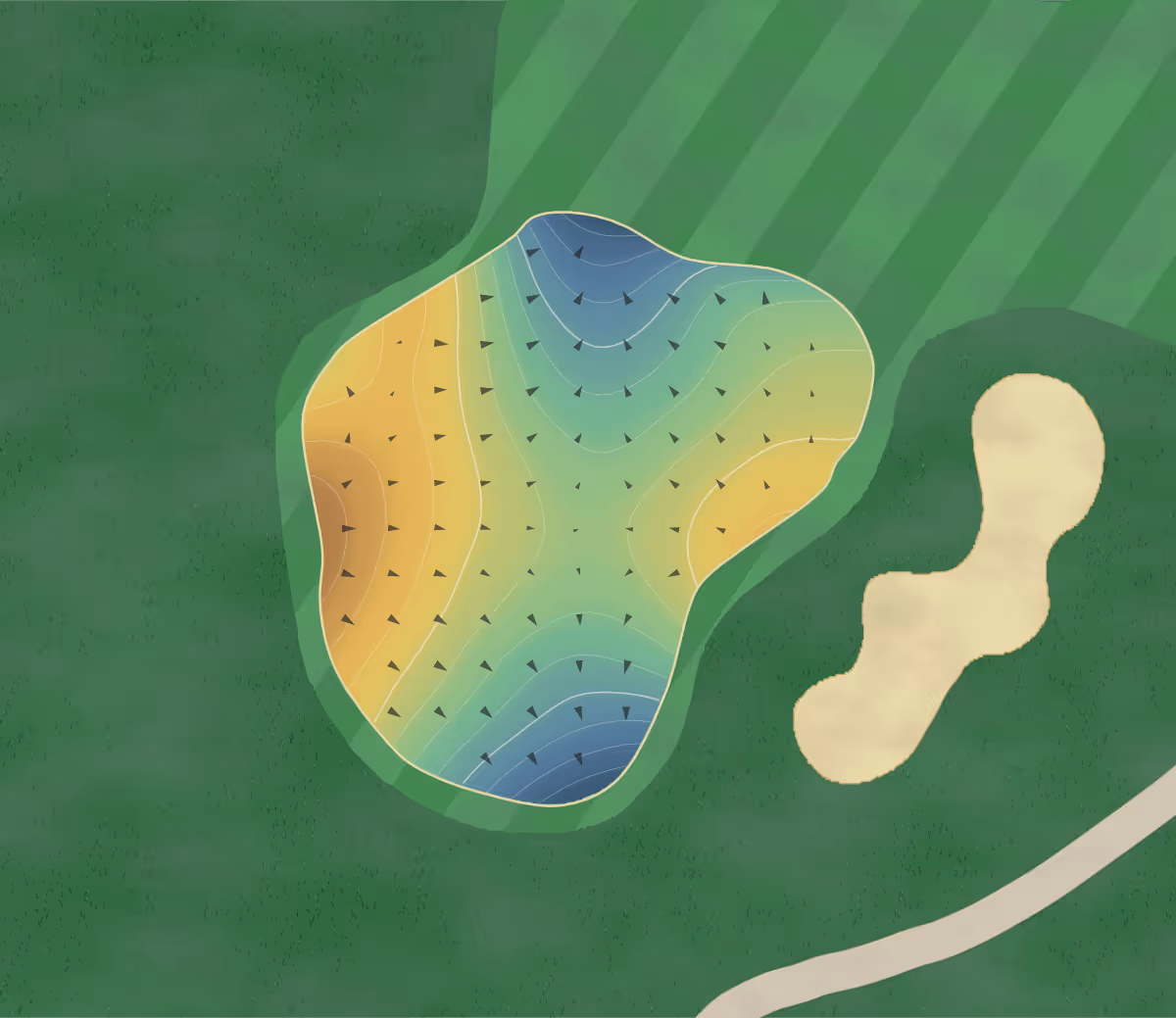 Green contour map of Saddle Rock in Aurora, Colorado — 197 elevation contours at a 3-inch interval with fall-line arrows, traced from 1-meter lidar