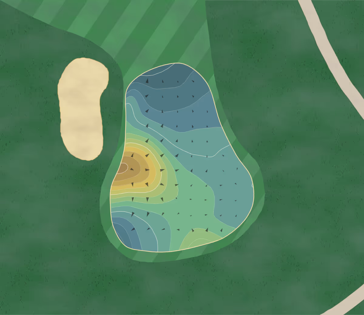 Green contour map of SaddleBrooke Ranch in Oracle, Arizona — 97 elevation contours at a 3-inch interval with fall-line arrows, traced from 1-meter lidar