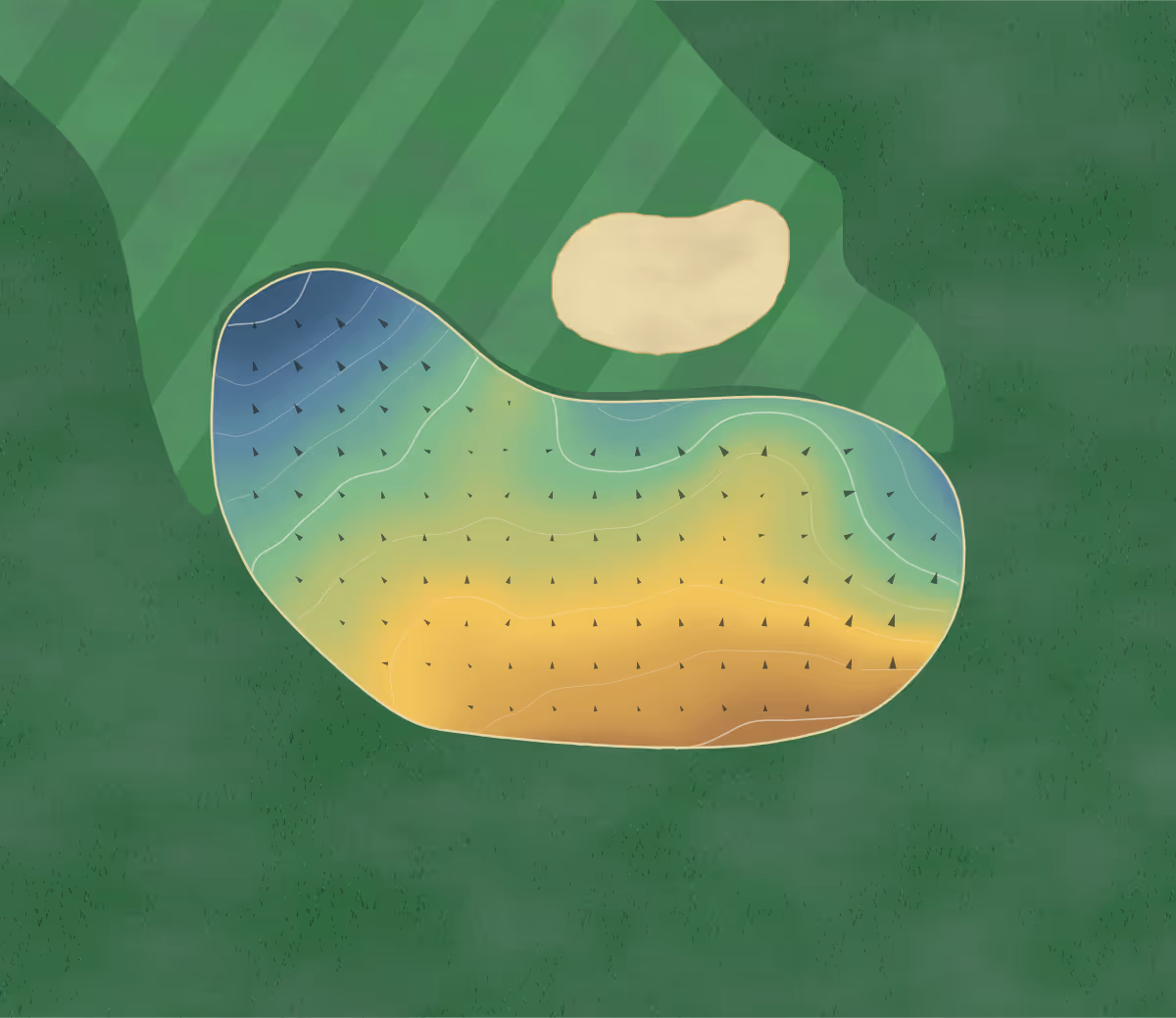 Green contour map of Sage Lakes in Idaho Falls, Idaho — 142 elevation contours at a 3-inch interval with fall-line arrows, traced from 1-meter lidar