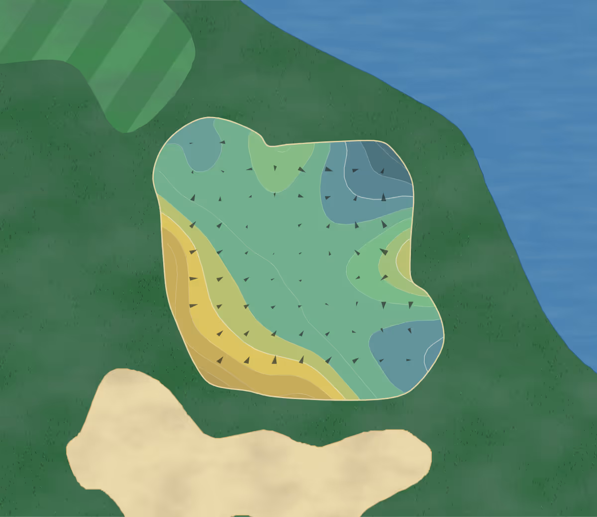 Green contour map of Sage Meadows in Jonesboro, Arkansas — 200 elevation contours at a 3-inch interval with fall-line arrows, traced from 1-meter lidar